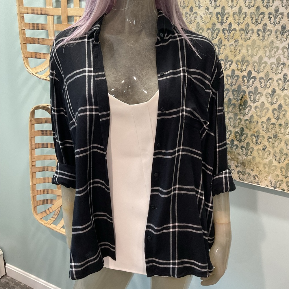 Lucky Brand Black and White Checkered Button Down Shirt